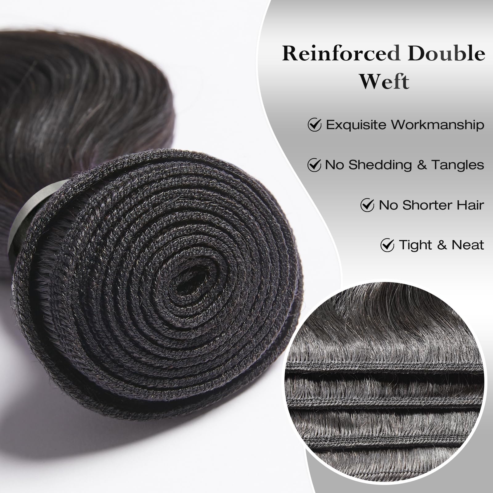 ASHINE reinforced double weft workmanship visible on bundles