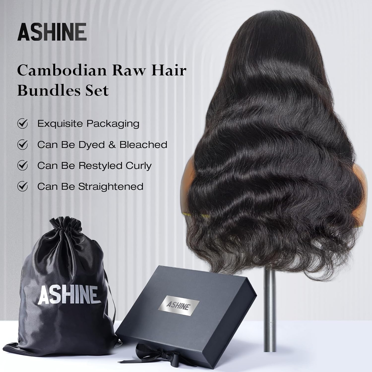 ASHINE packaging with 3 bundles provides ready-to-wear volume