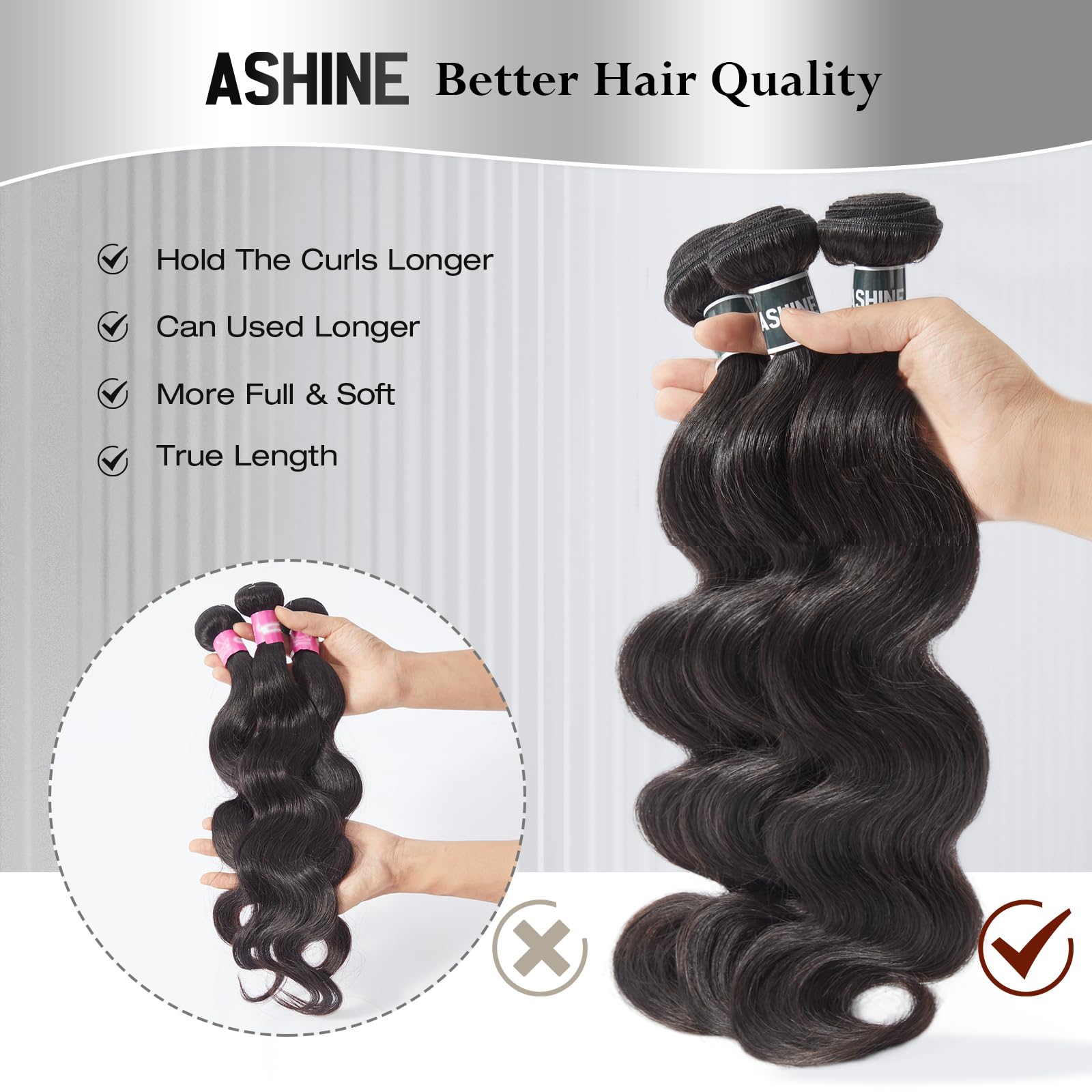 ASHINE packaging with three bundles for easy ordering