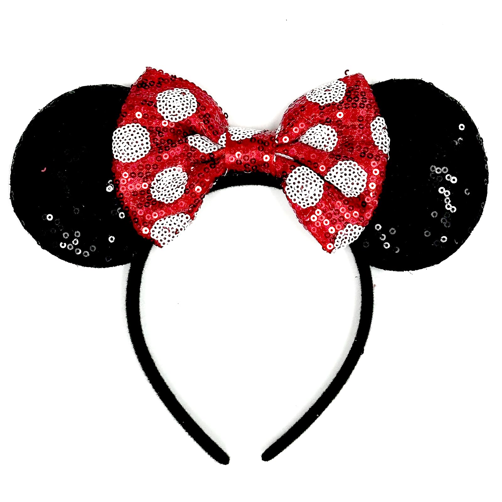 ASHONE mouse ears headband red bow closeup highlighting durable, party-ready design