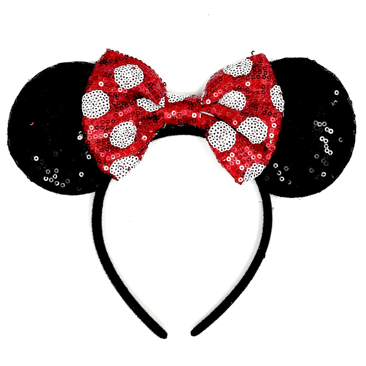ASHONE mouse ears headband red bow closeup highlighting durable, party-ready design
