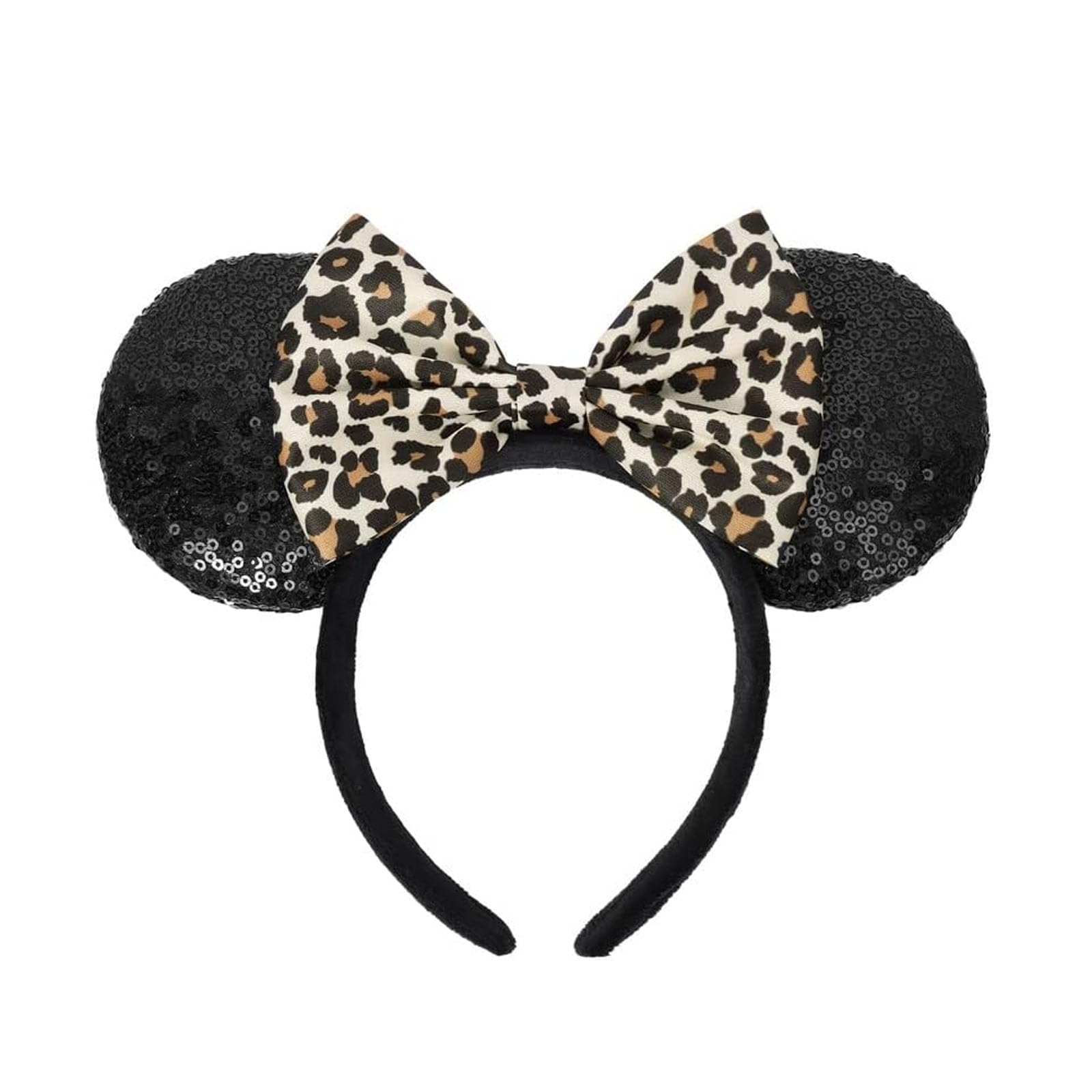 ASHONE Orejas de Ratón con estampado Leopardo y lazo brillante, ideales para fiestas temáticas.