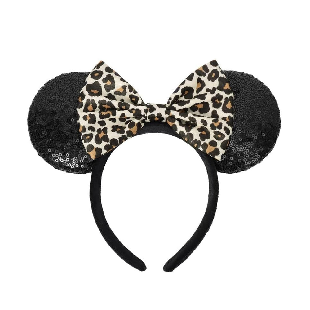 ASHONE Orejas de Ratón con estampado Leopardo y lazo brillante, ideales para fiestas temáticas.