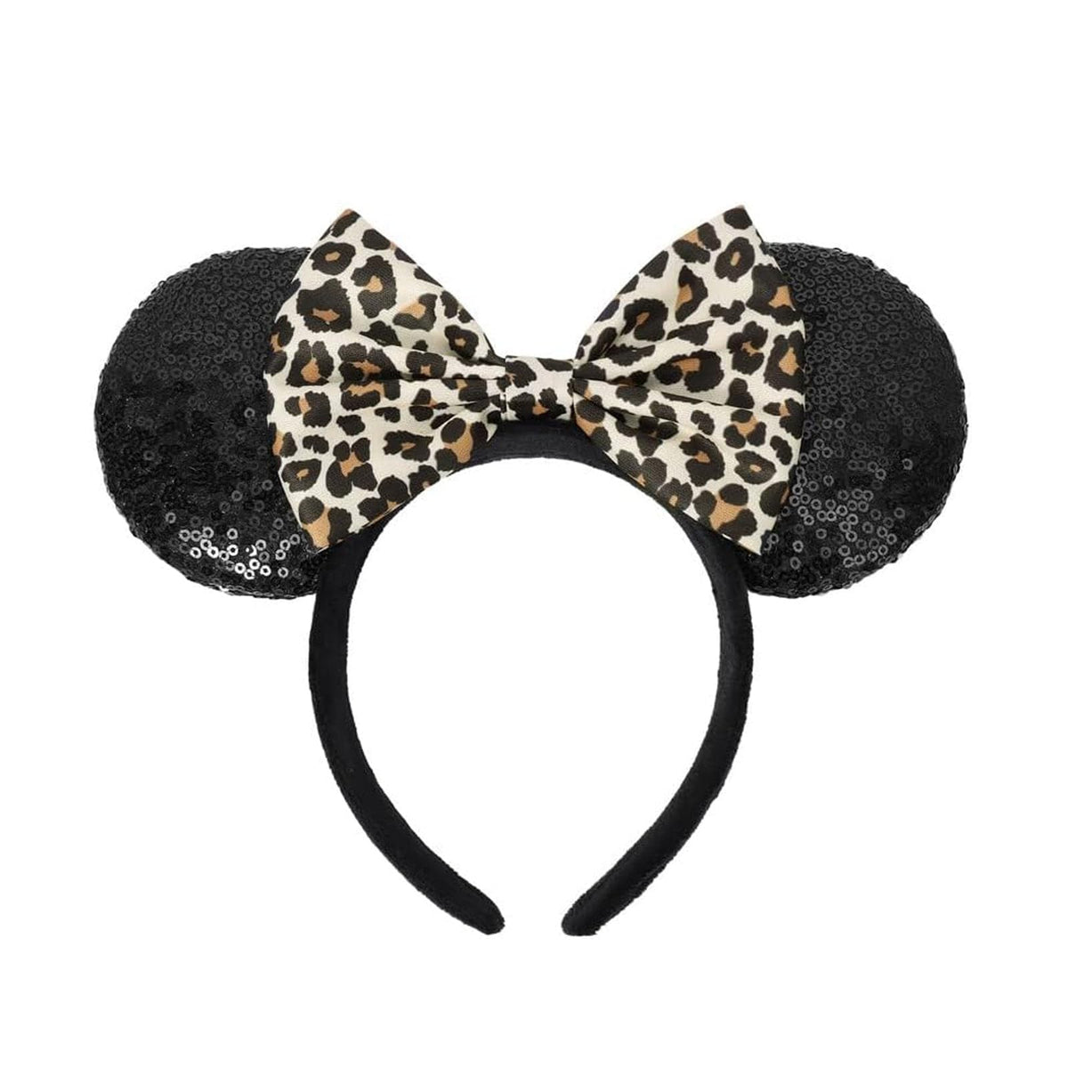 ASHONE Orejas de Ratón con estampado Leopardo y lazo brillante, ideales para fiestas temáticas.