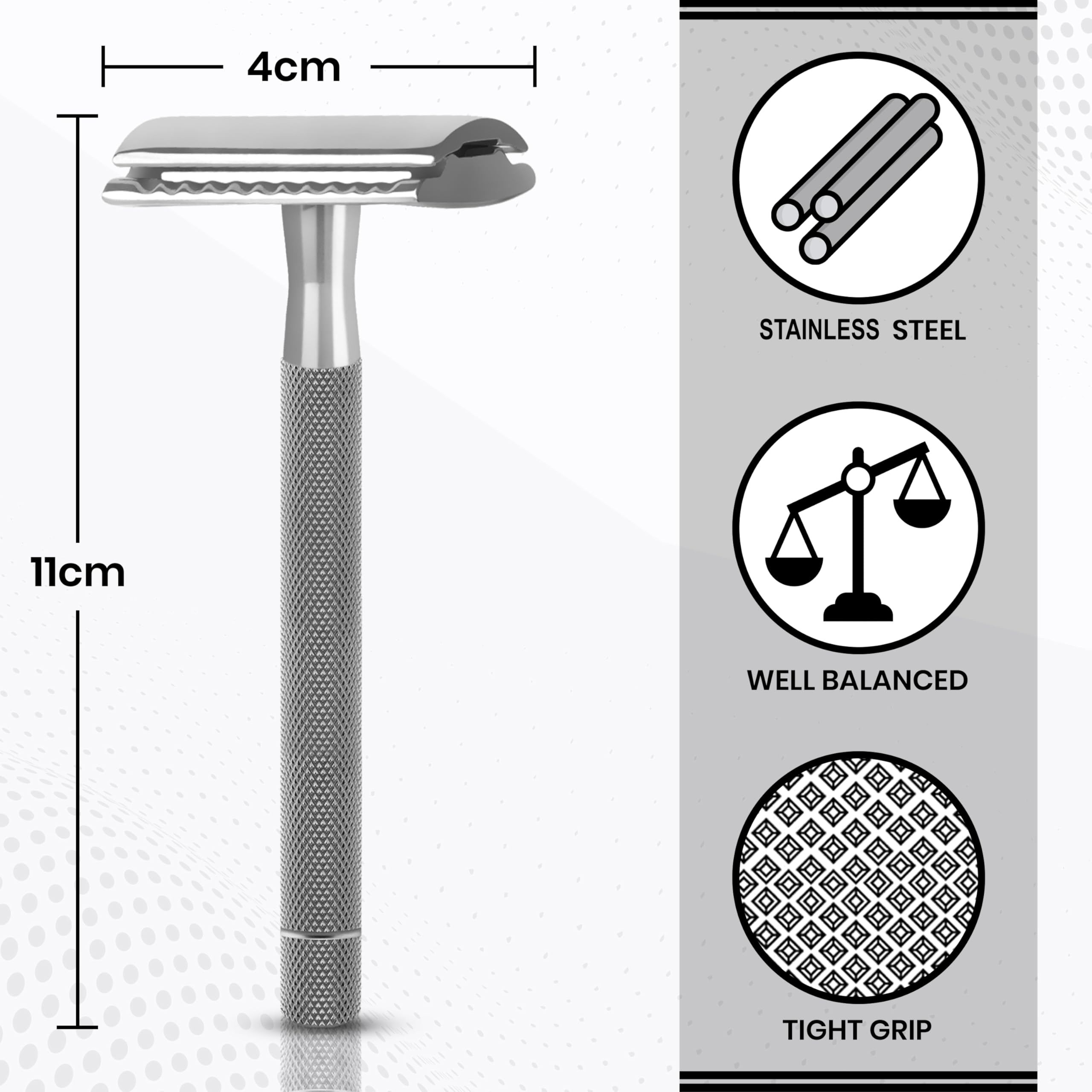ASIPRO long-handle razor provides better reach on legs and arms.