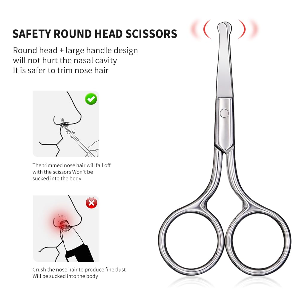 AsonTao nose-hair-scissors closeup, surgical-grade steel durability.