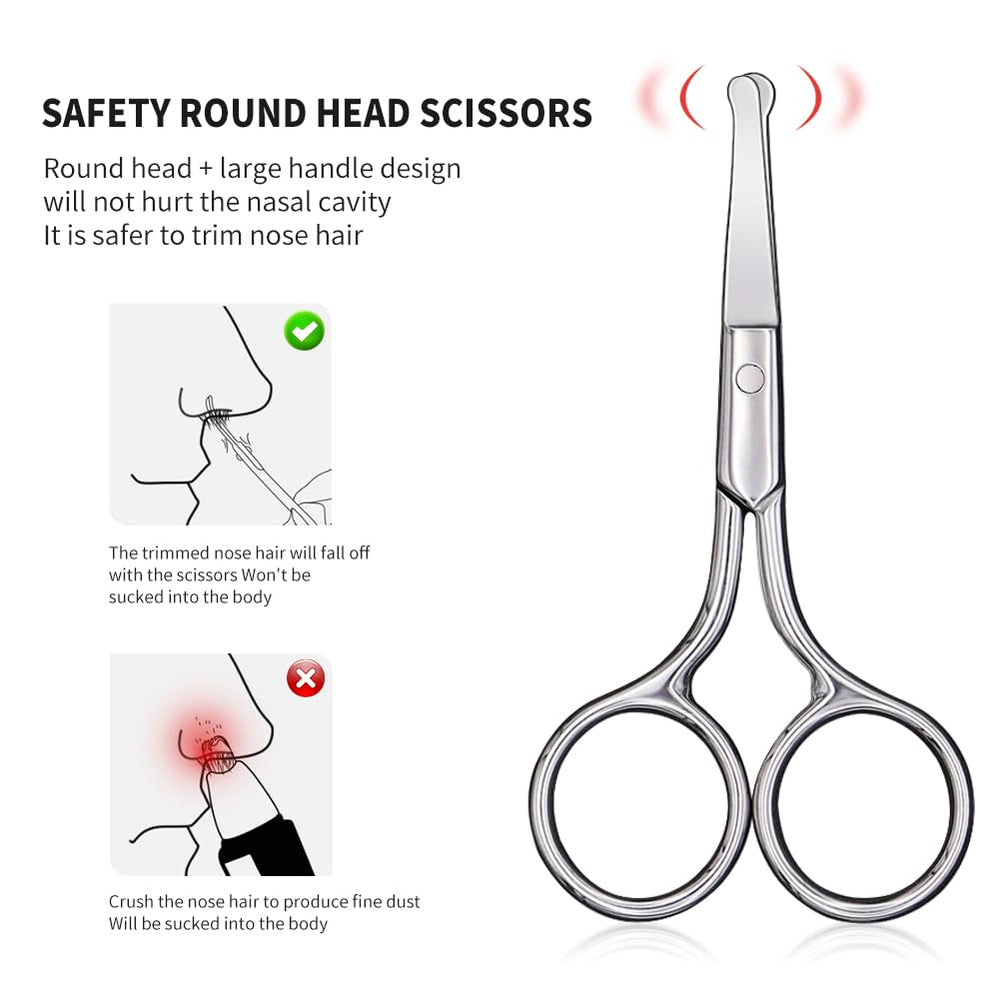 AsonTao nose-hair-scissors closeup, surgical-grade steel durability.