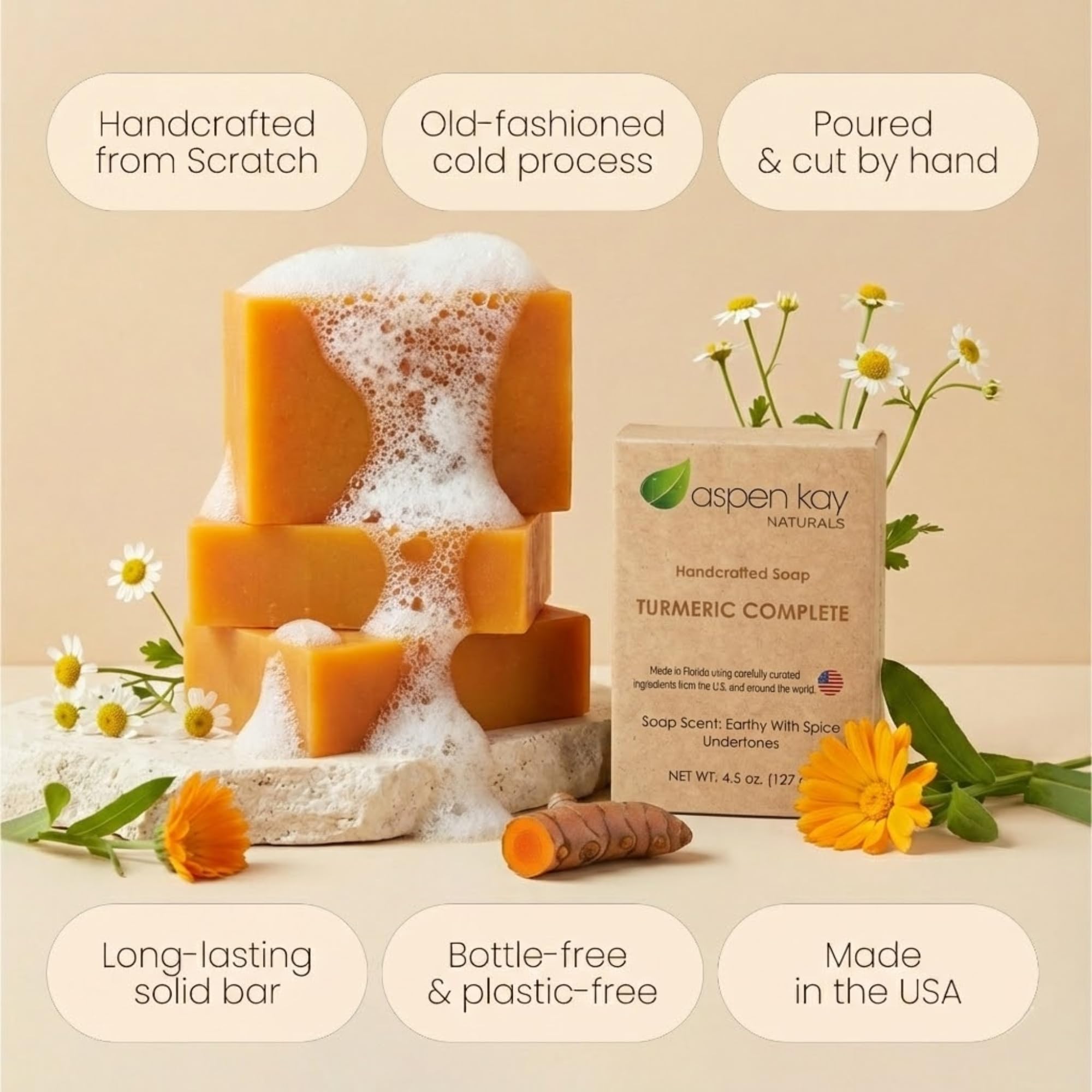 Turmeric Soap bar texture close-up highlighting natural ingredients
