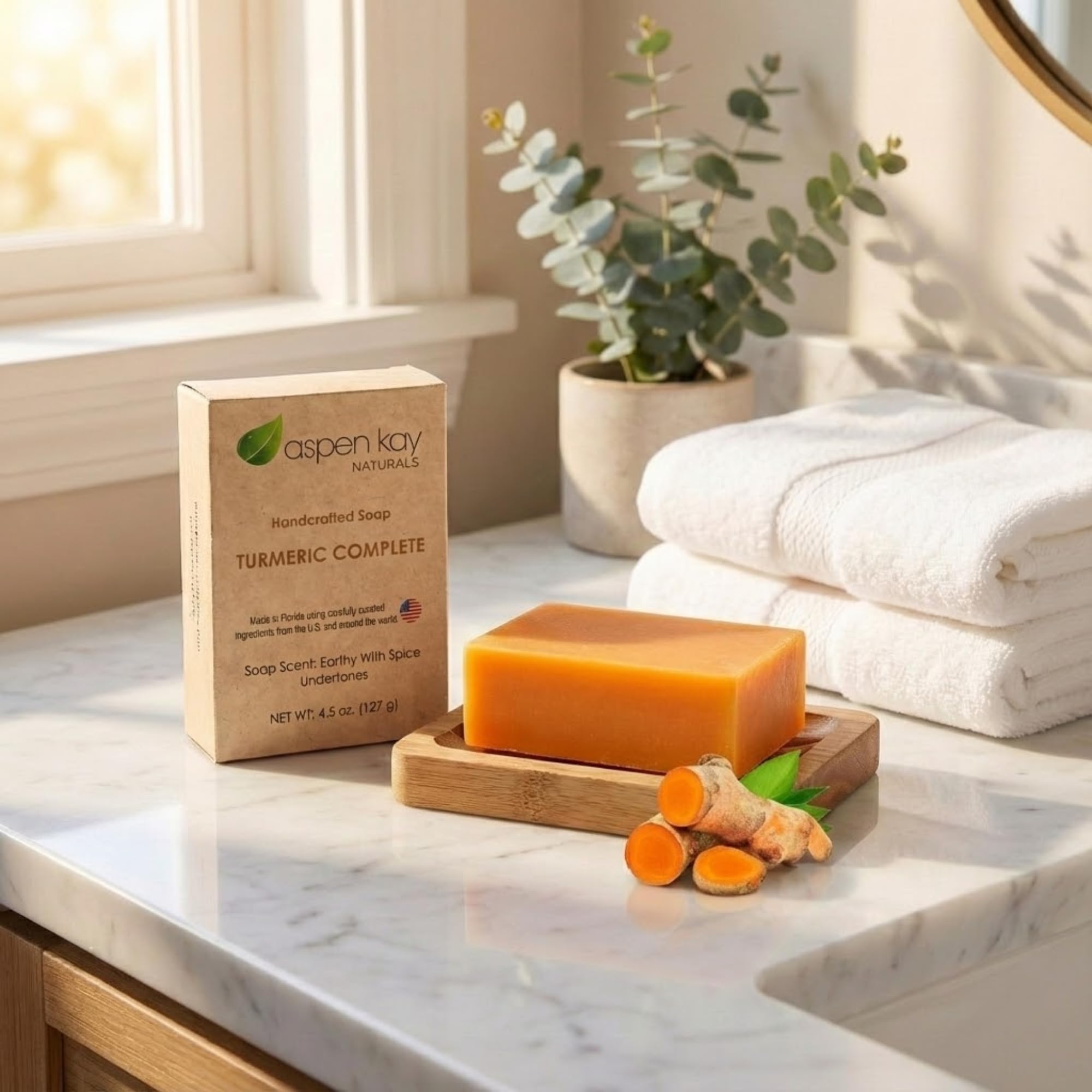 Shea butter and turmeric ingredients in Aspen Kay Naturals soap