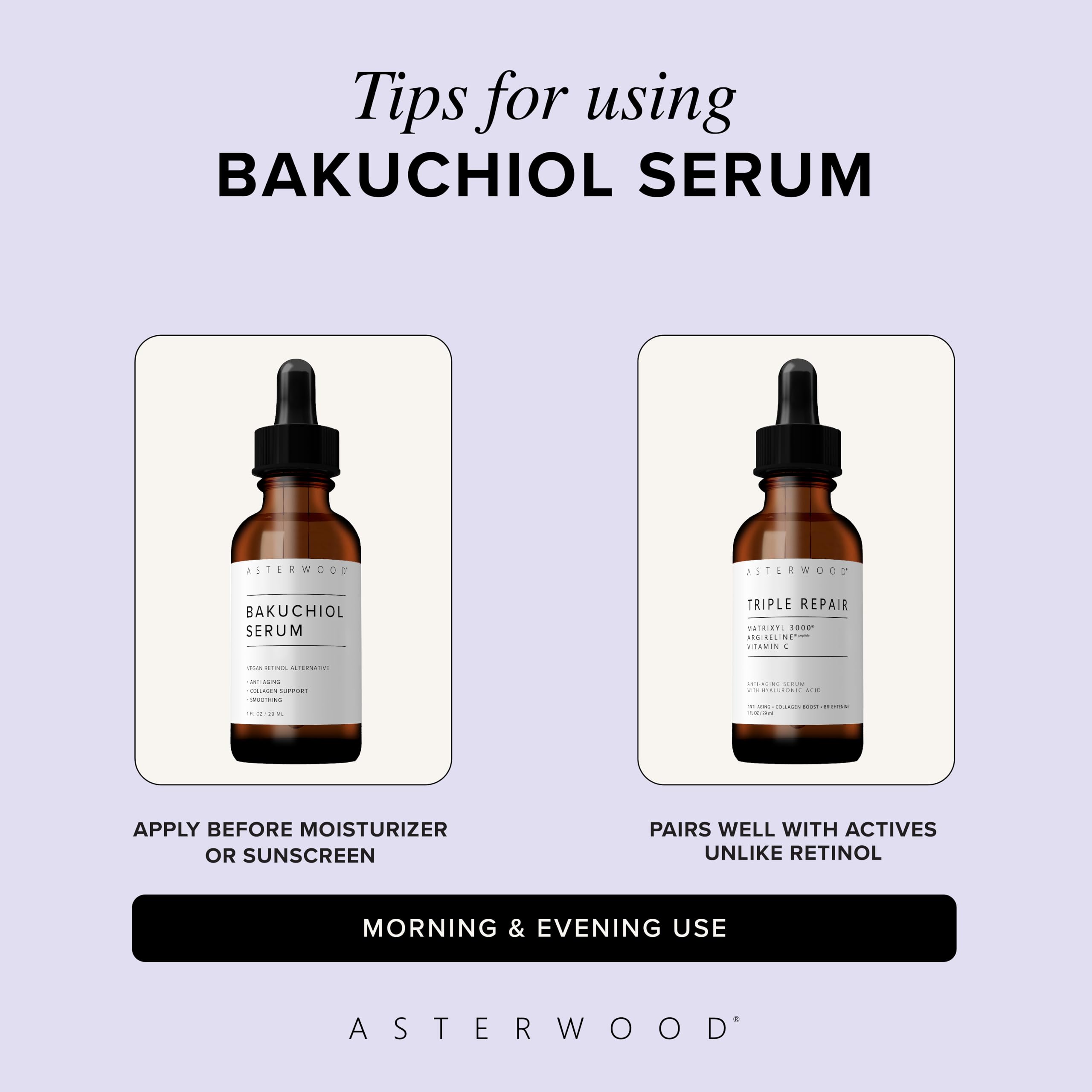 Asterwood Bakuchiol Serum, envase sin fragancia para piel sensible.