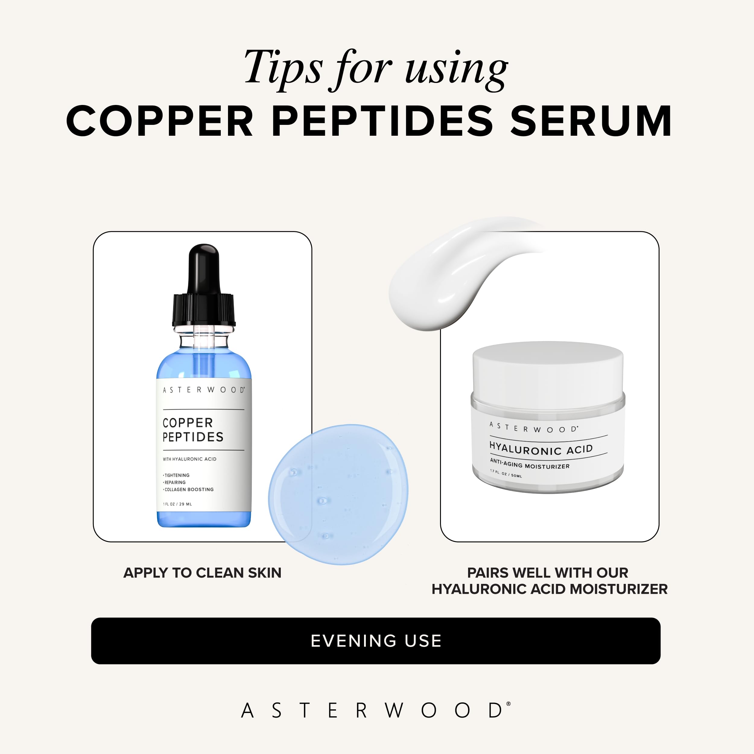 Asterwood Copper Peptides Serum usage demonstrates integration into daily skincare routine
