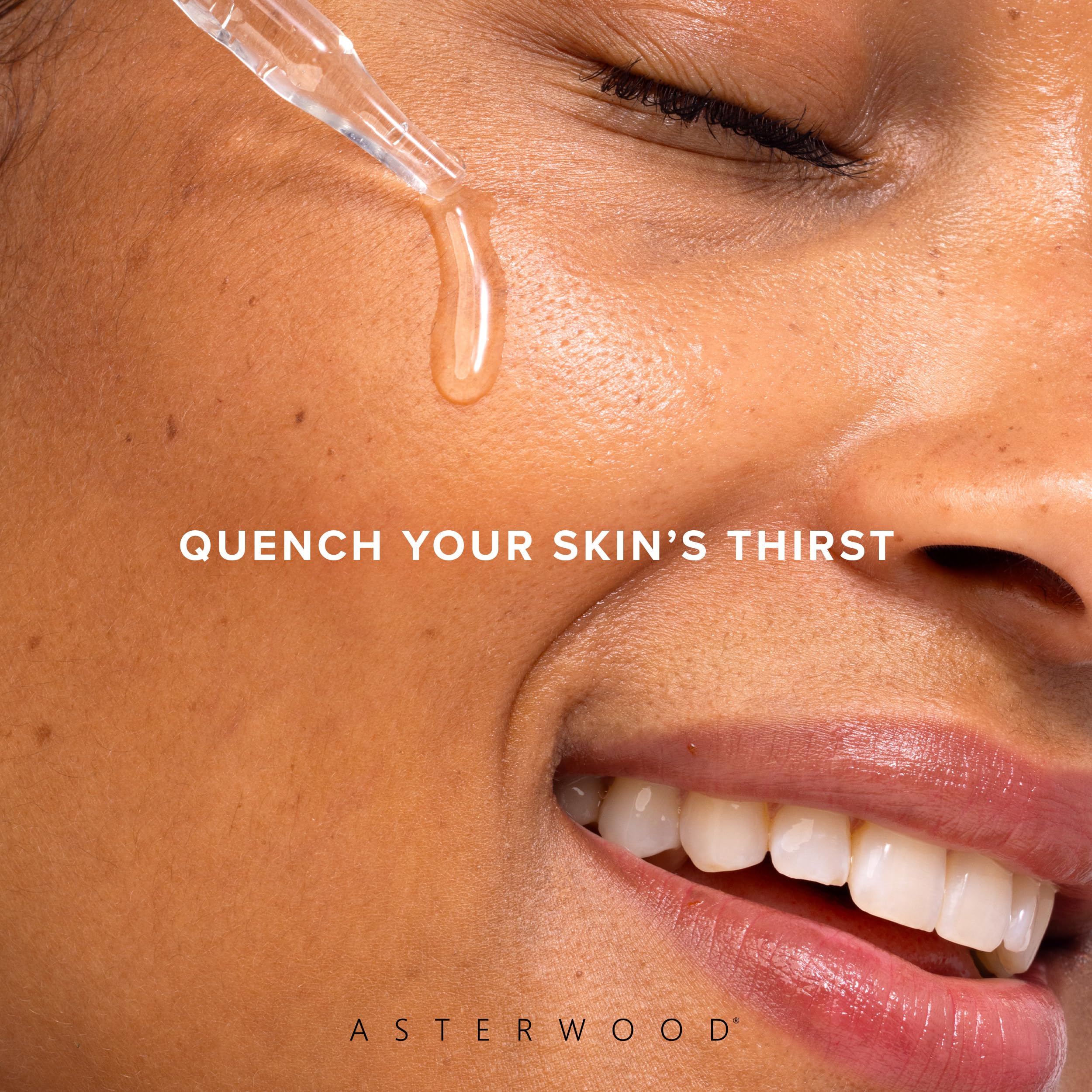 Asterwood serum applied to damp skin enhances absorption.