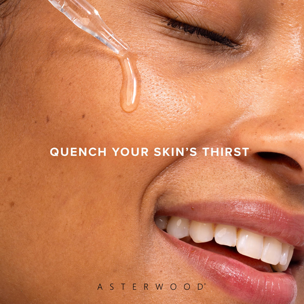 Asterwood serum applied to damp skin enhances absorption.