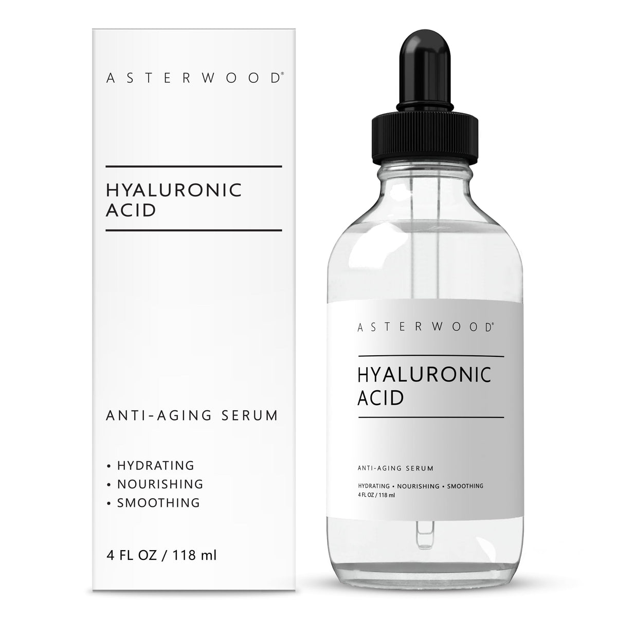 Asterwood Hyaluronic Acid Serum bottle ready for daily hydration and plumpness.