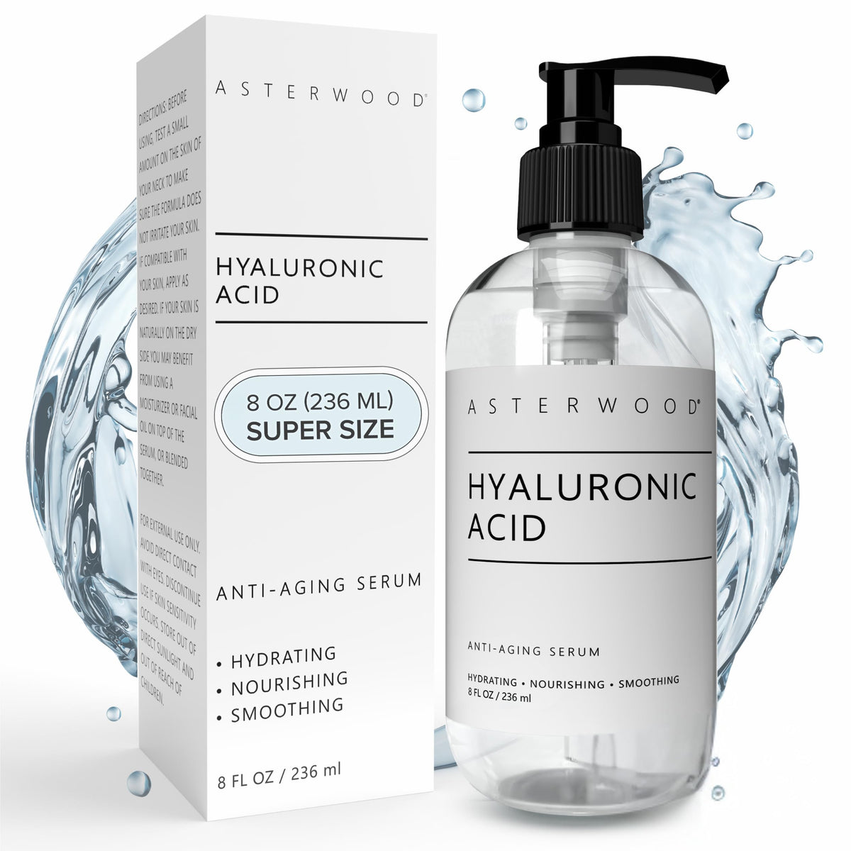 Asterwood Hyaluronic Acid Serum bottle ready for deep hydration.