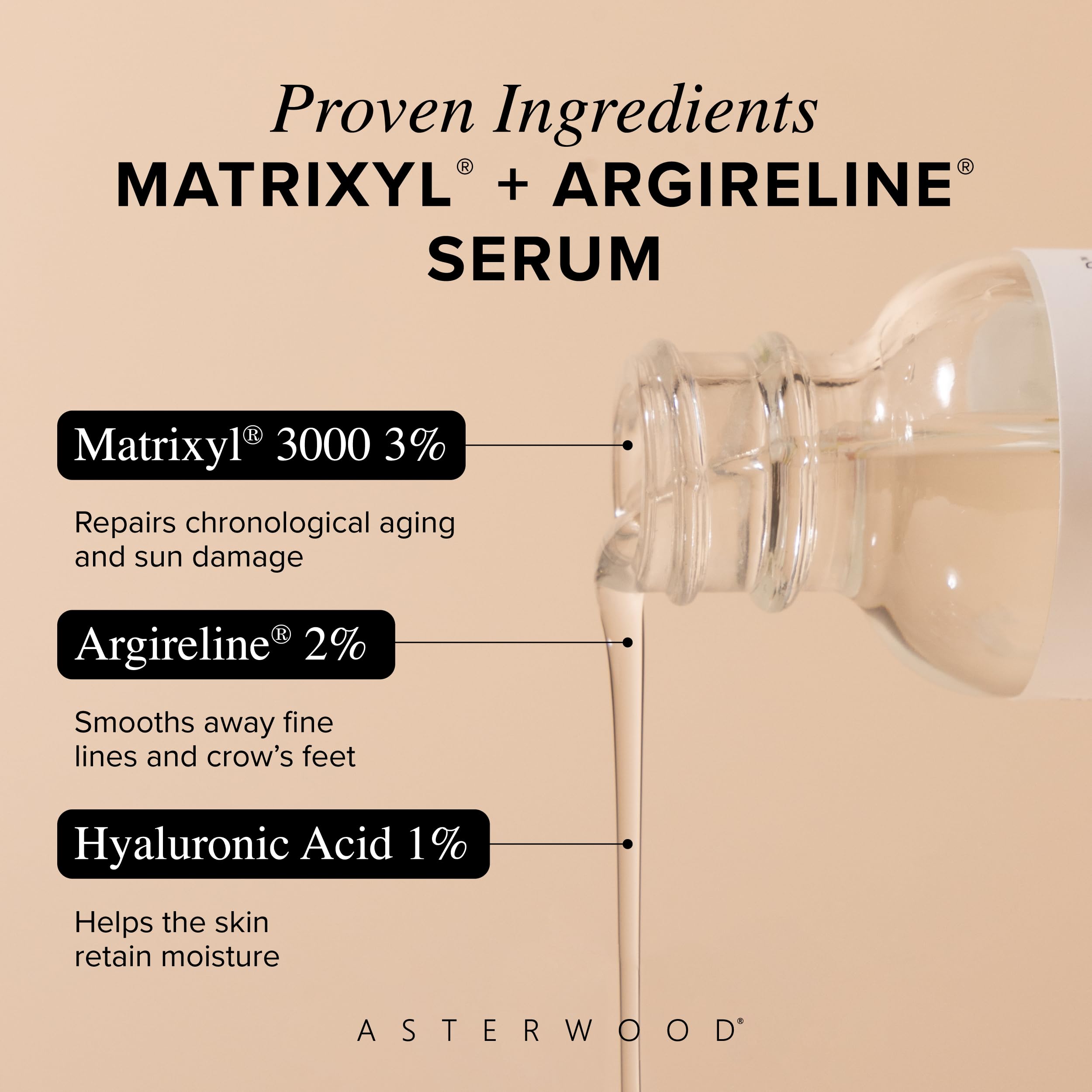 Sérum de textura ligera de Asterwood, absorción rápida sin grasa.