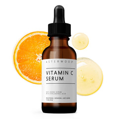 Sérum Asterwood Vitamina C, bote oscuro, protege la fórmula y ofrece hidratación suave.