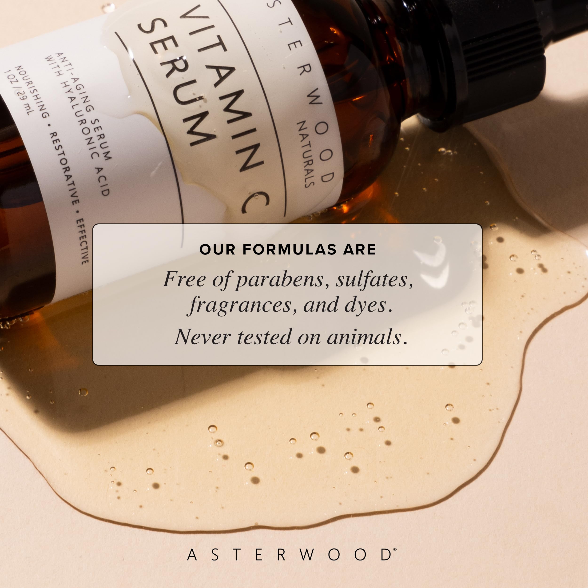 Sérum Asterwood Vitamina C, sin fragancia, apto para pieles sensibles.