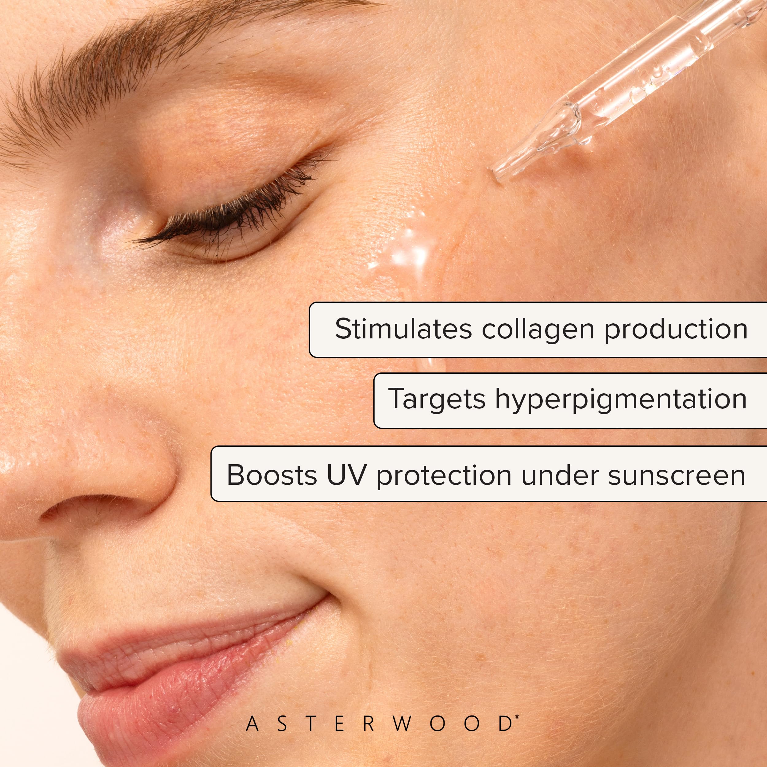 Sérum Asterwood Vitamina C, textura cremosa, aporta luminosidad y suavidad a la piel.