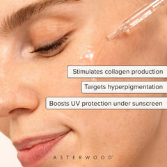 Sérum Asterwood Vitamina C, textura cremosa, aporta luminosidad y suavidad a la piel.