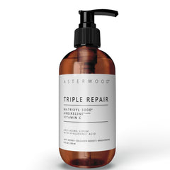 Asterwood Triple Repair Serum bottle with pump for easy daily dosing