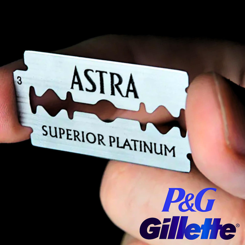 Close up of Astra Platinum blade edge showing sharpness.
