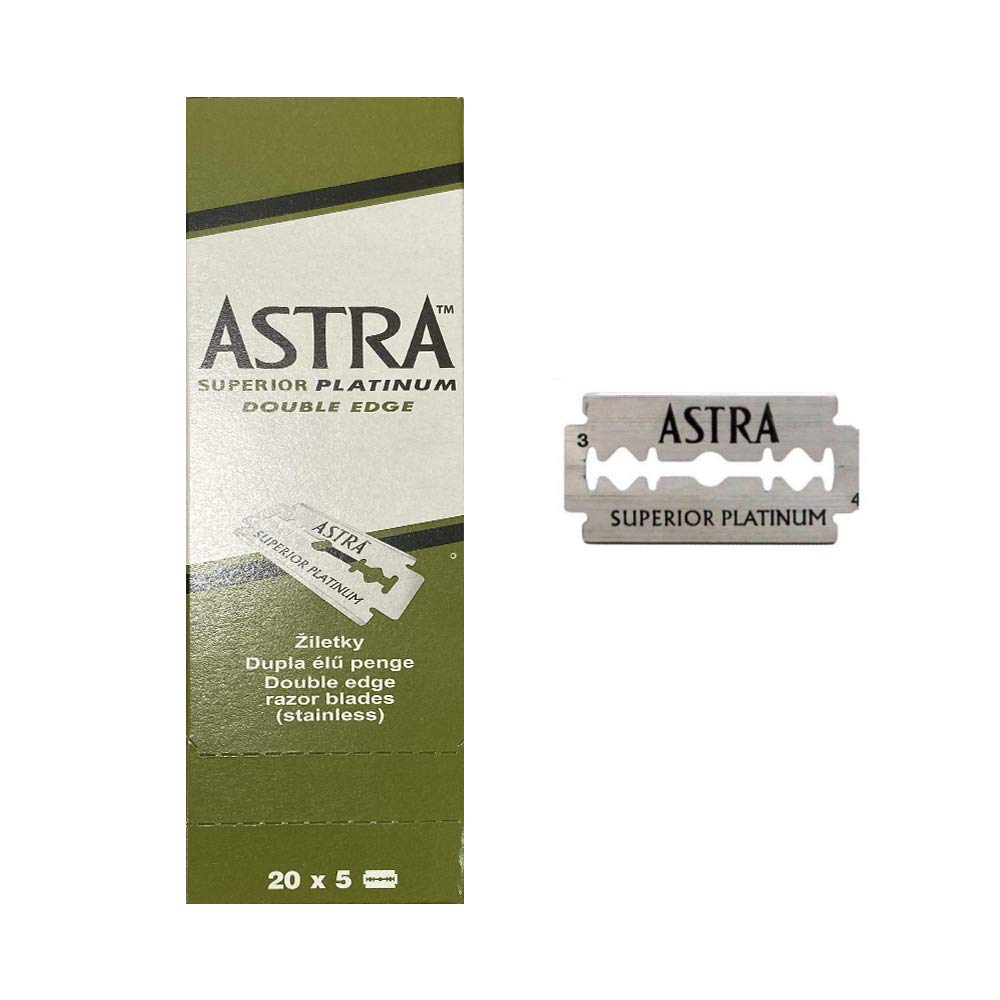 Astra Superior Platinum double edge blade pack — durable stainless steel for long-lasting shaves.