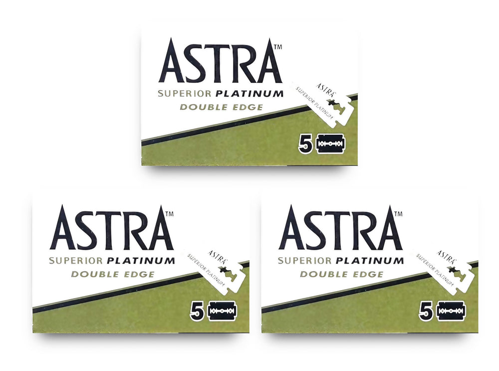 Three-pack of ASTRA blades showing value and long-lasting sharpness