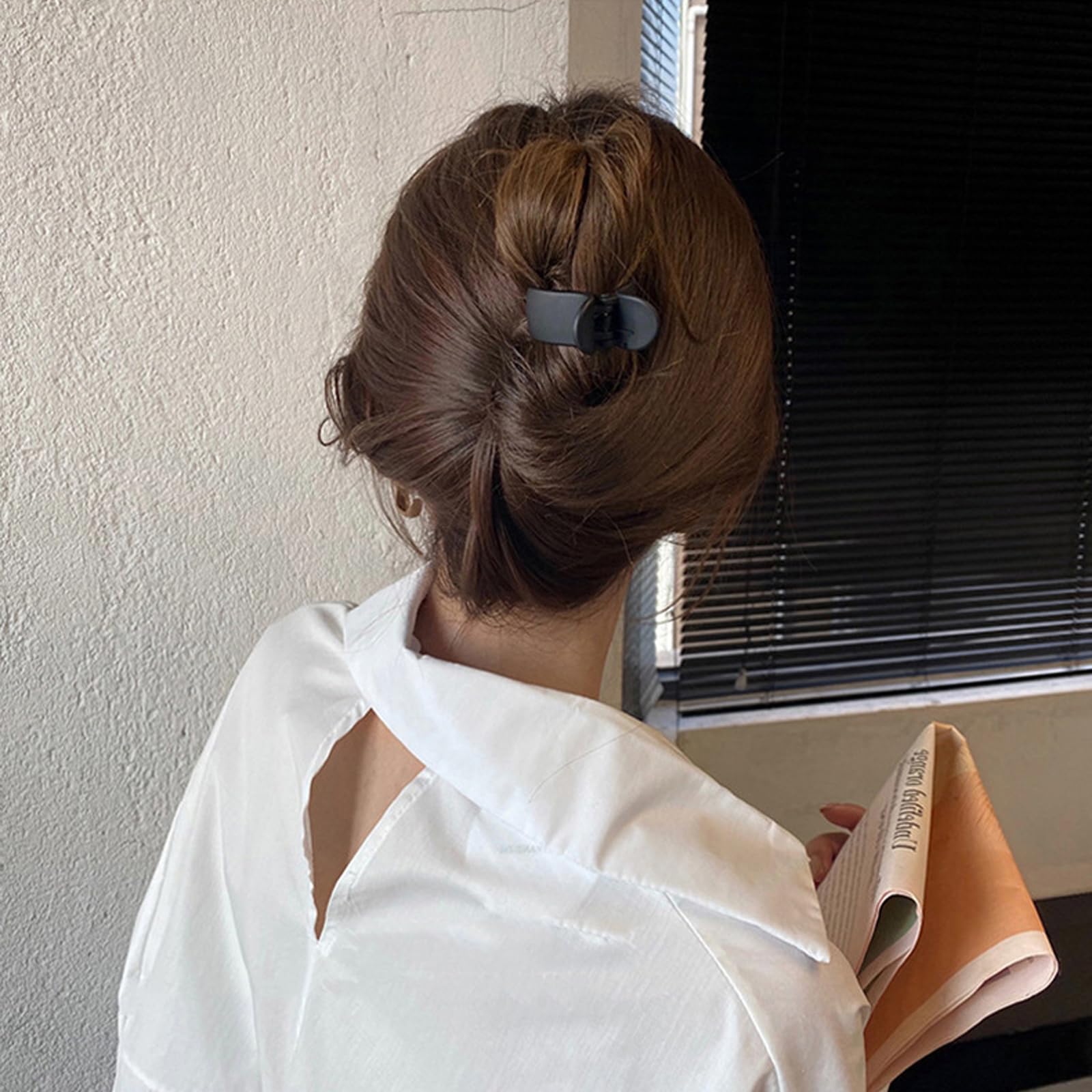 Aswewamt matte French barrette suits elegant, casual looks.