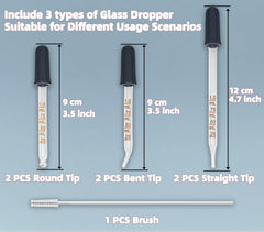 Atdcoek 6-pack glass pipette droppers with straight tips for easy dispensing.