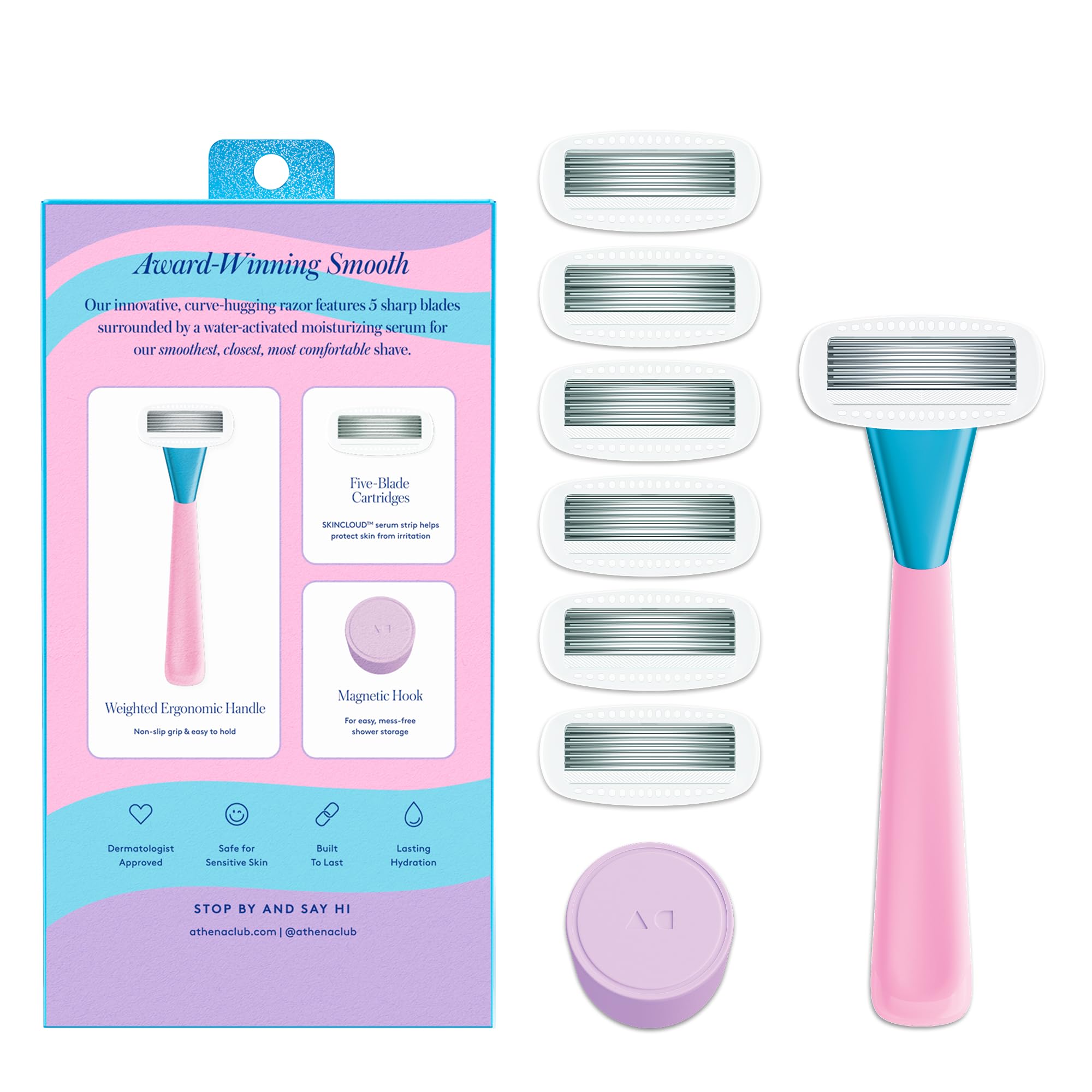 Athena Club women's razor kit features ergonomic design and included accessories.