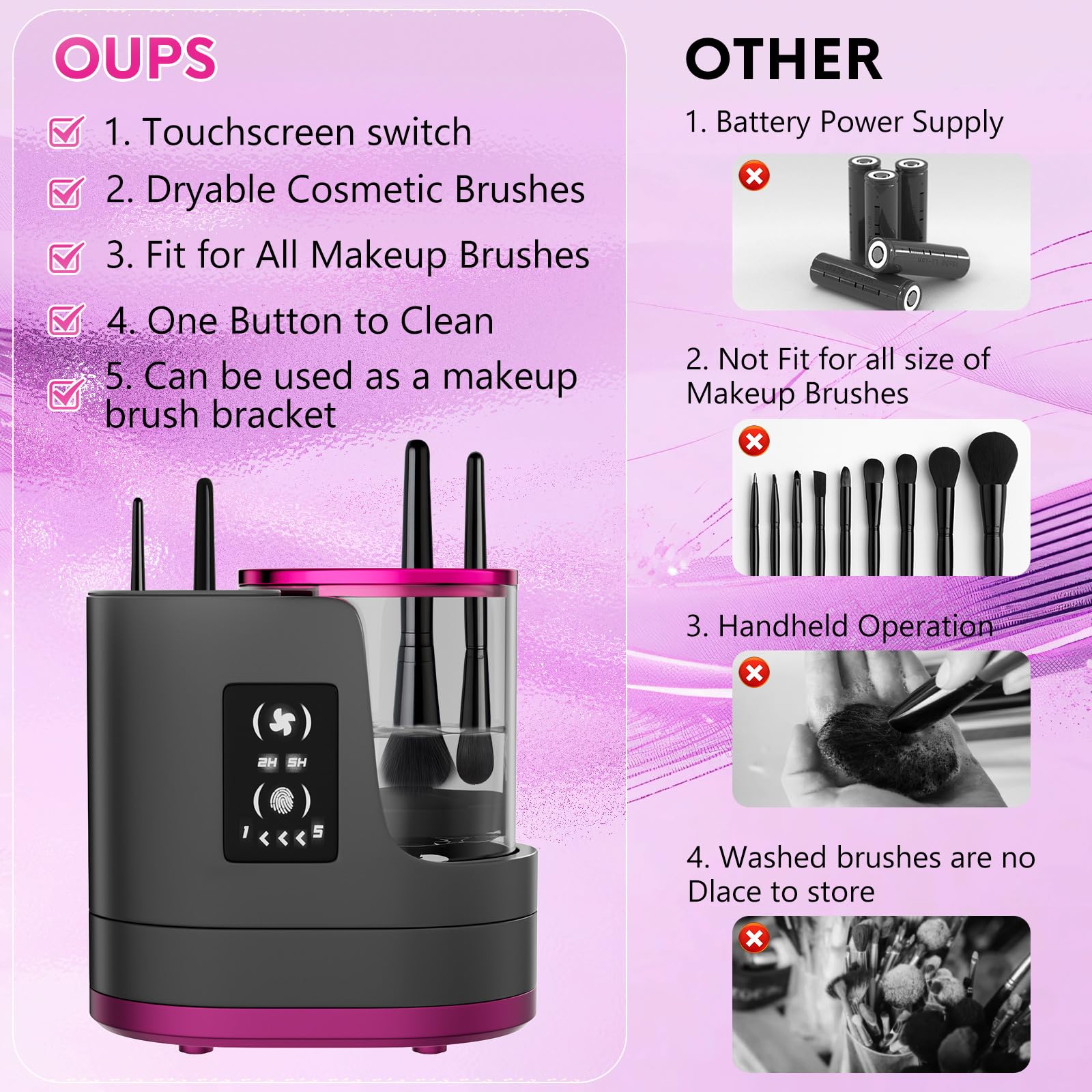 ATIDIE 3-in-1 cleaner customizable-drying-timer dries brushes to perfection.