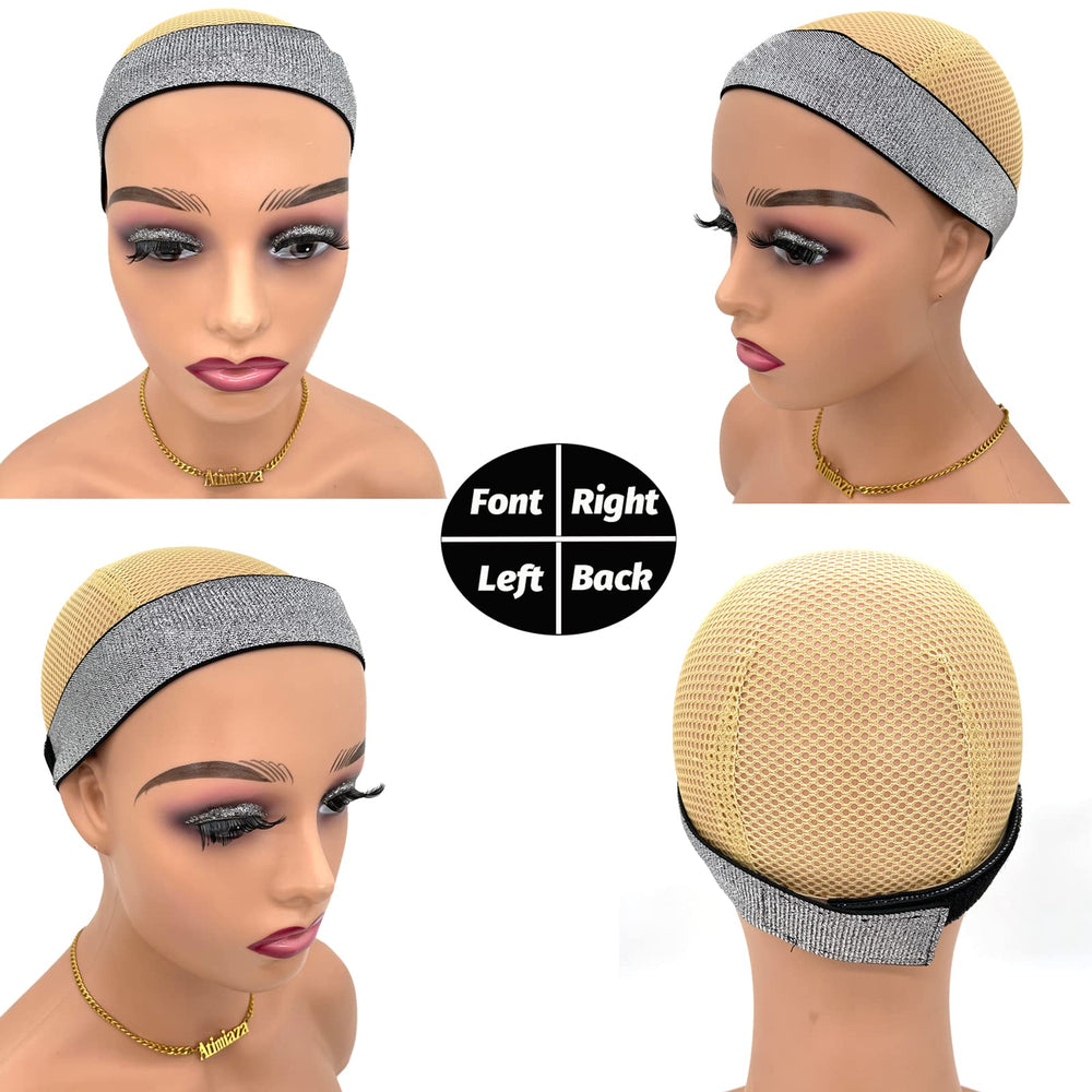 Atimiaza wig bands closeup; soft polyester fabric for breathable comfort.