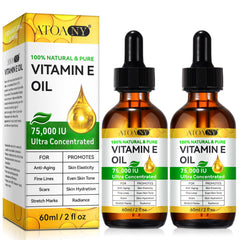 ATOANY Aceite de Vitamina E 75,000 UI en frascos para hidratación suave.