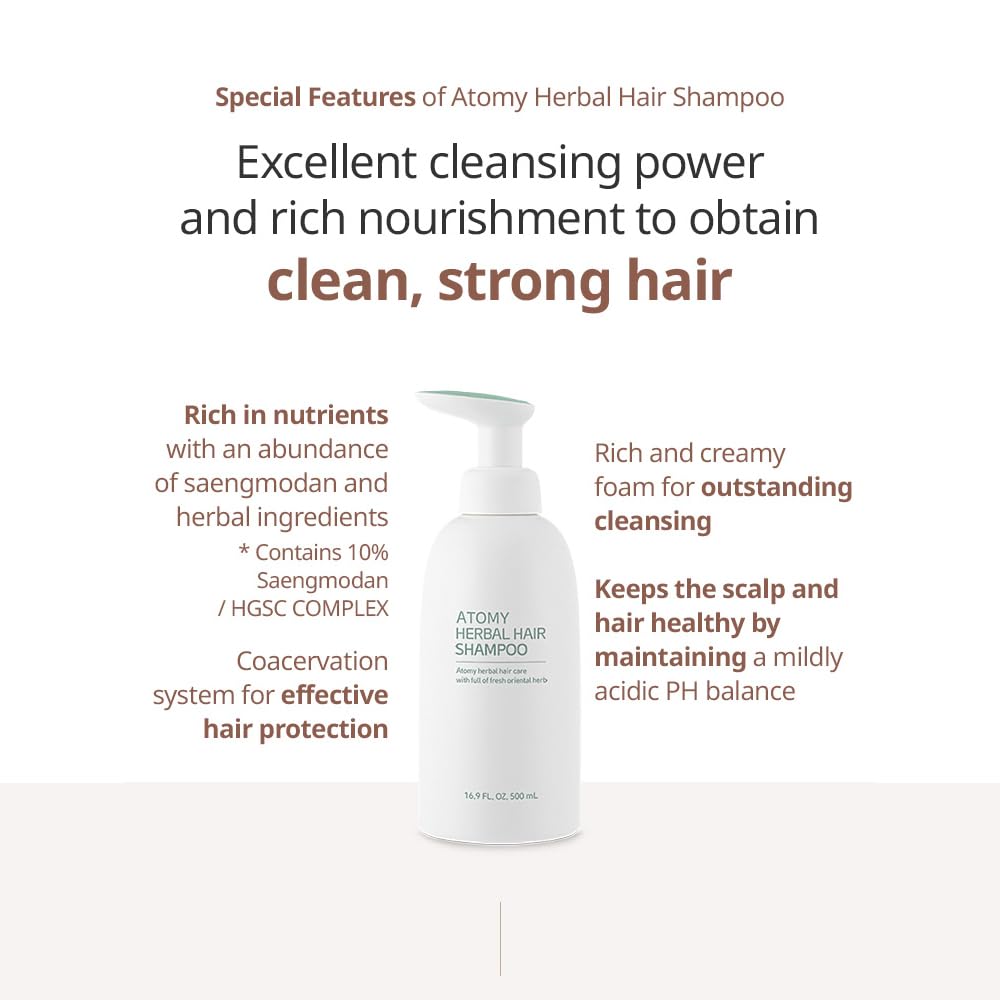 Cabello limpio y ligero tras usar ATOMY Champú Herbal.