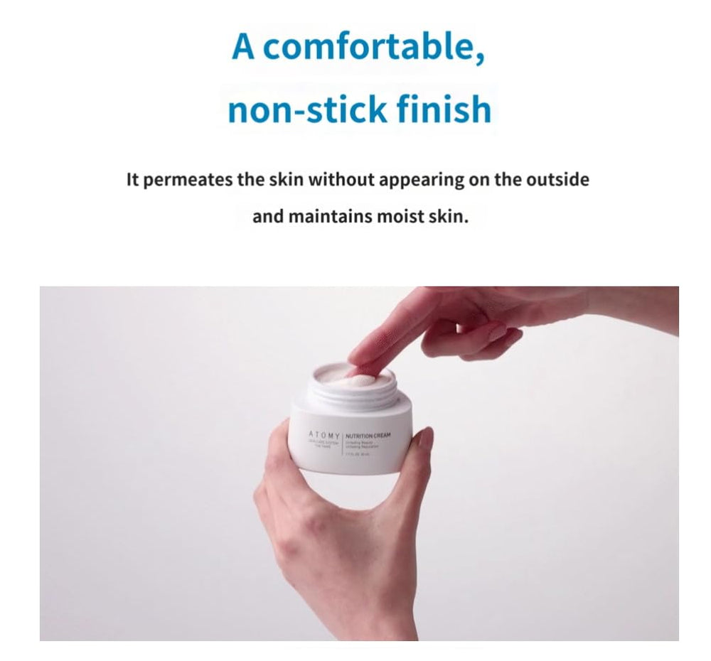 Atomy The Fame Crema Nutricional: aplicación facial suave para hidratación duradera.