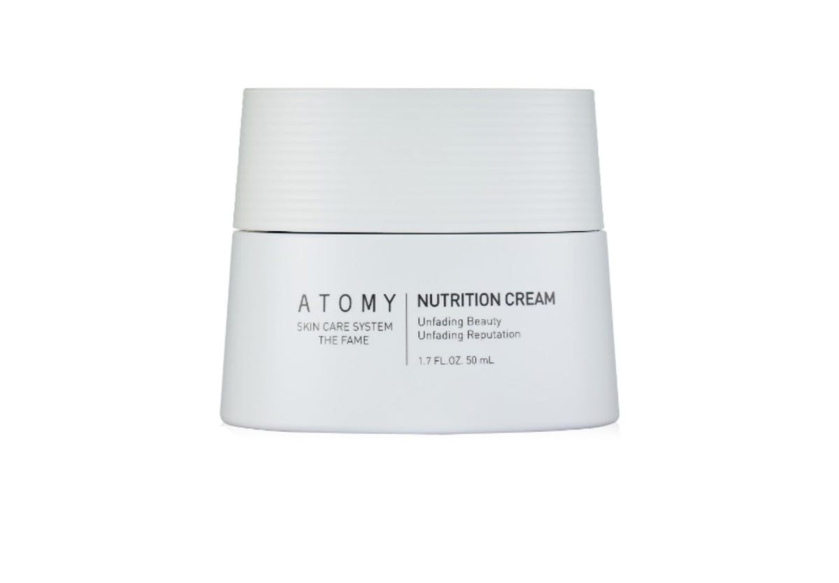 Atomy The Fame Crema Nutricional: envase elegante para hidratar la piel diariamente.