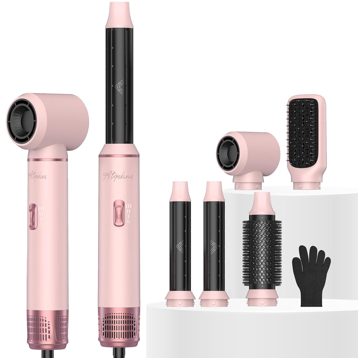 Atopskins 5-in-1 pink hair dryer brush set for versatile home styling