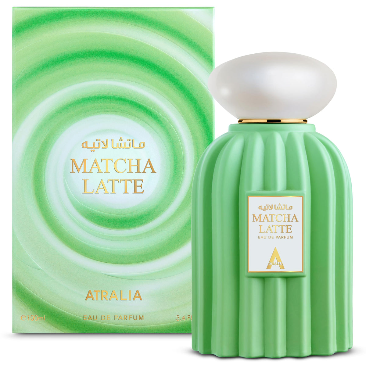 Atralia Matcha Latte bottle close-up highlighting vanilla sweetness ideal for daily wear