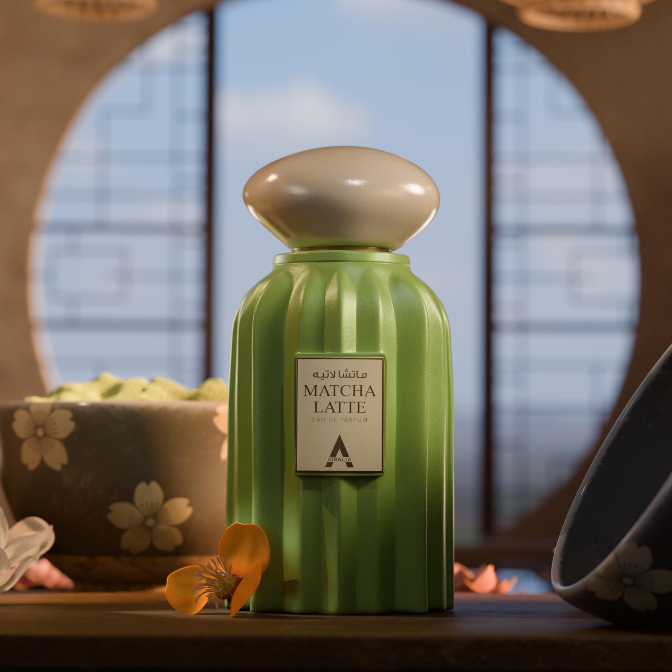 Atralia Matcha Latte flacon angled to showcase creamy notes and bottle detailing