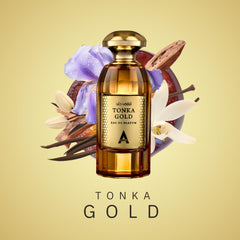 Atralia Tonka Gold bottle side profile with sleek design.