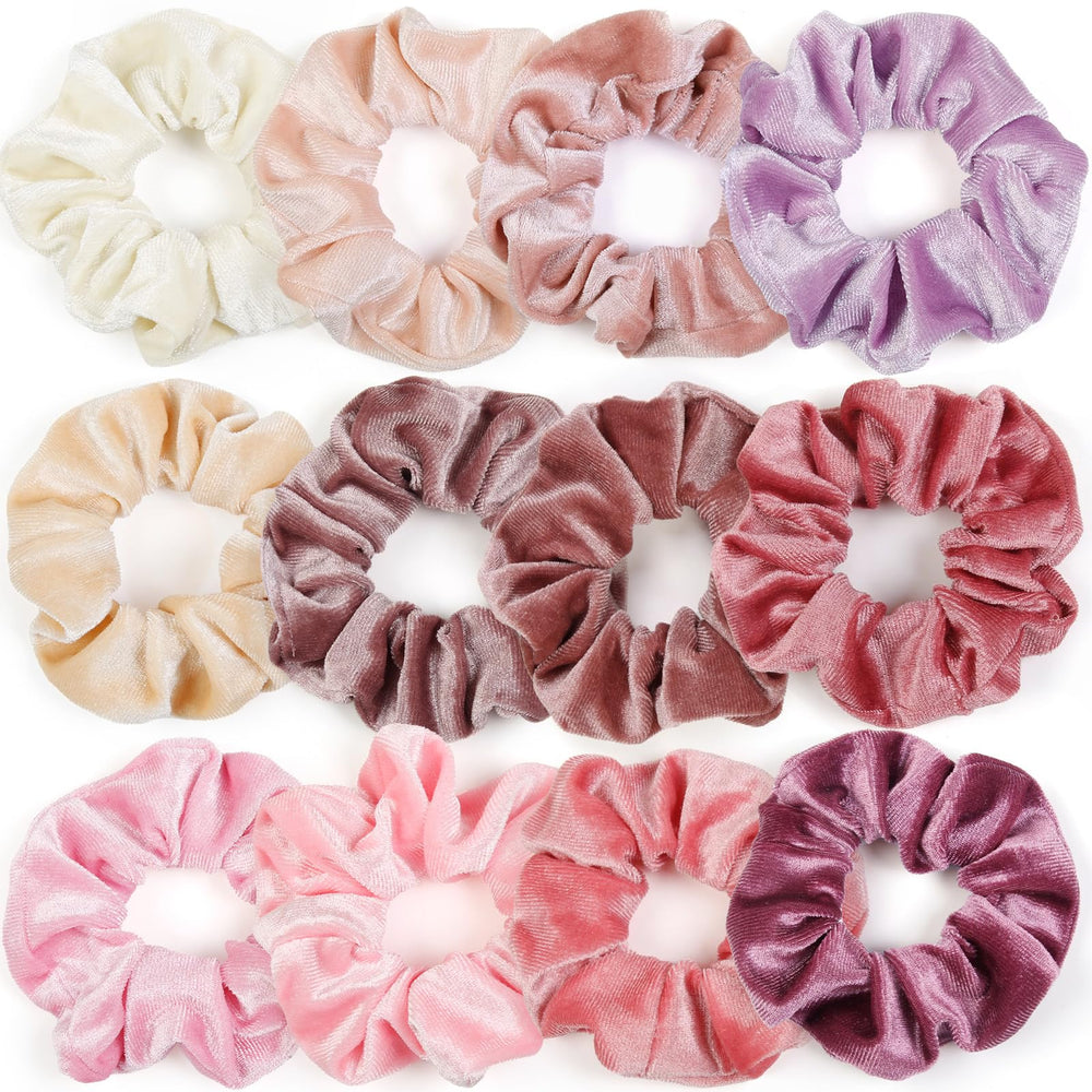 ATRIYFUL gomas rosadas velvet 12 piezas: sujeción suave para todo tipo de cabello.
