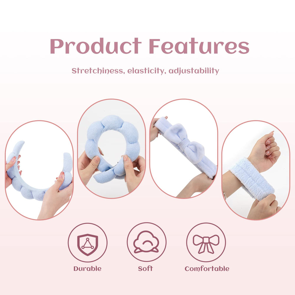 ATROCH Puffy Spa Headband worn in hair during skincare routine.