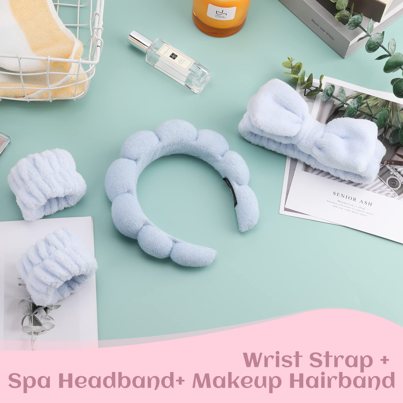 ATROCH Puffy Spa Set on bathroom vanity, neat spa setup.