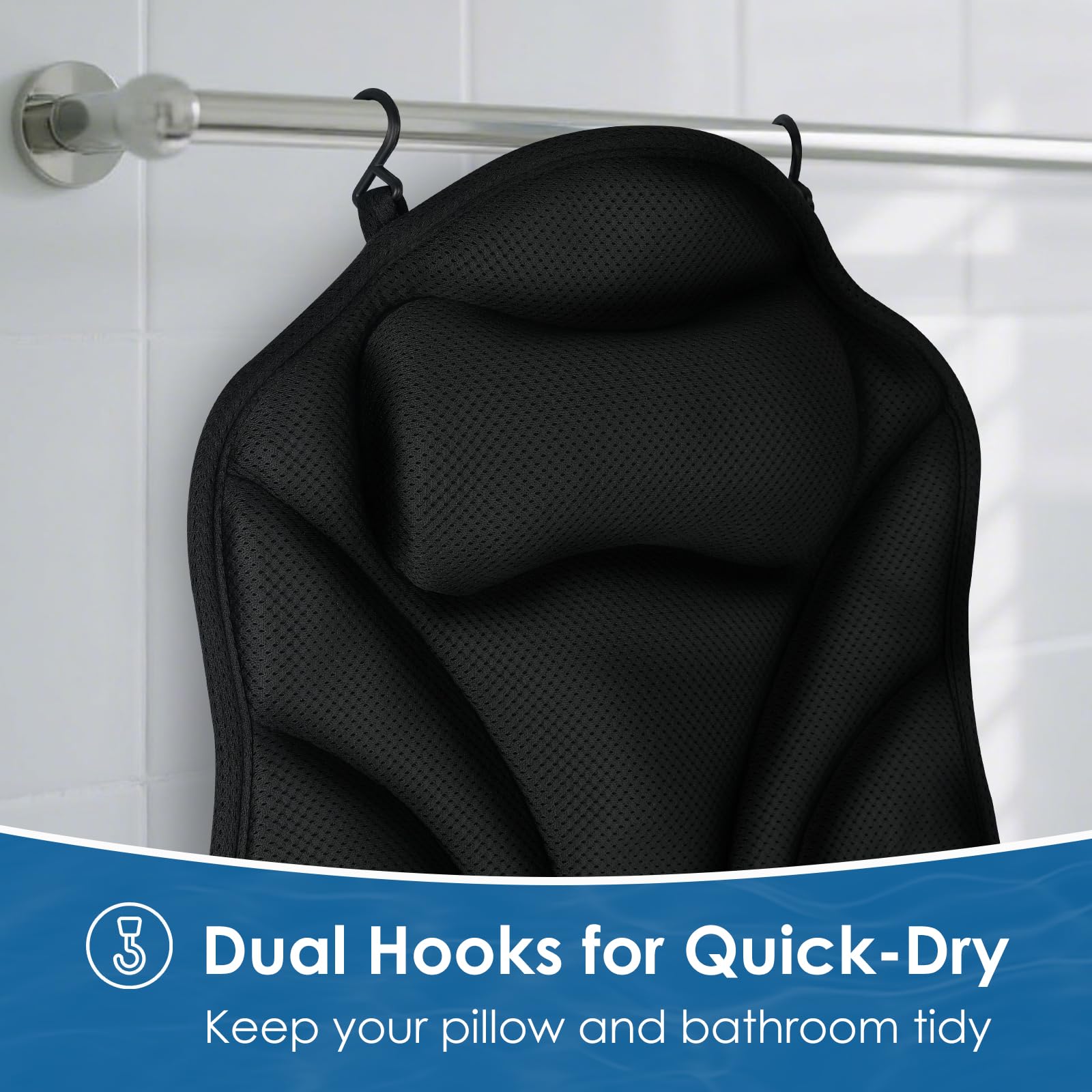 Atsuwell full body bath pillow features 11 suction cups for secure placement.