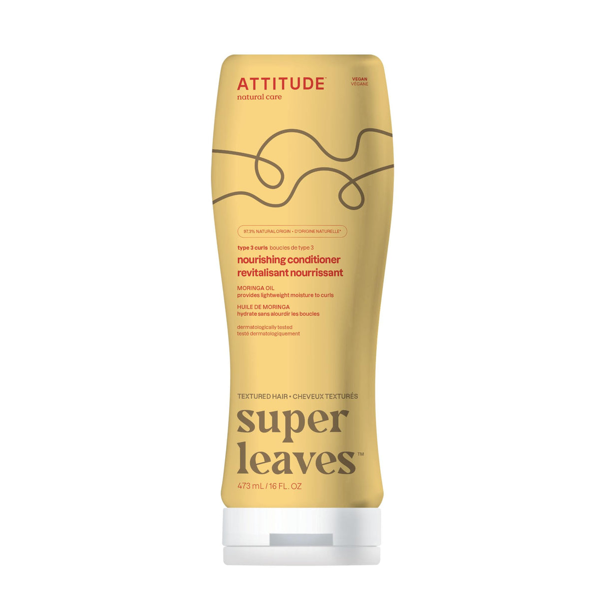 ATTITUDE acondicionador nutritivo para rizos con moringa, botella visible y ligera hidratación.