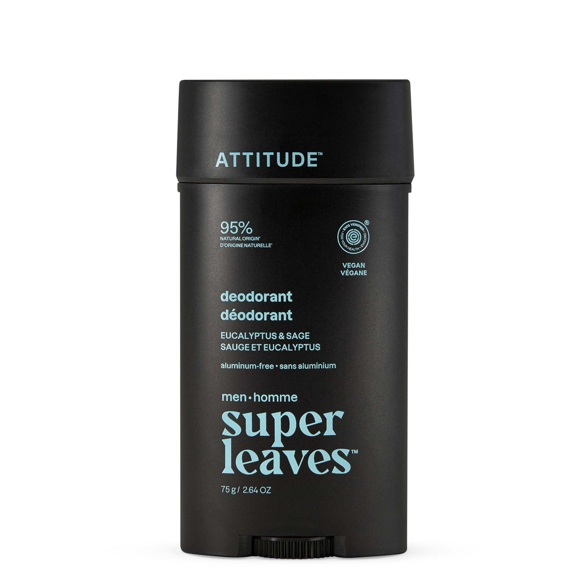ATTITUDE aluminum-free deodorant bottle front view highlighting natural ingredients.