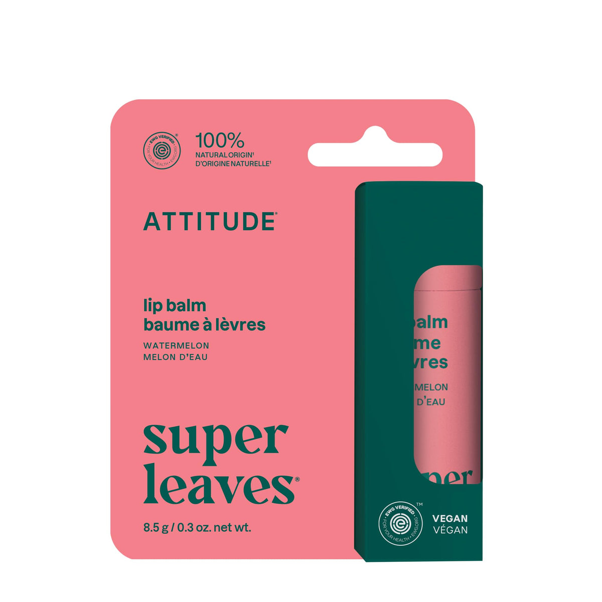 Bálsamo ATTITUDE en envase sostenible para labios secos, fórmula natural.