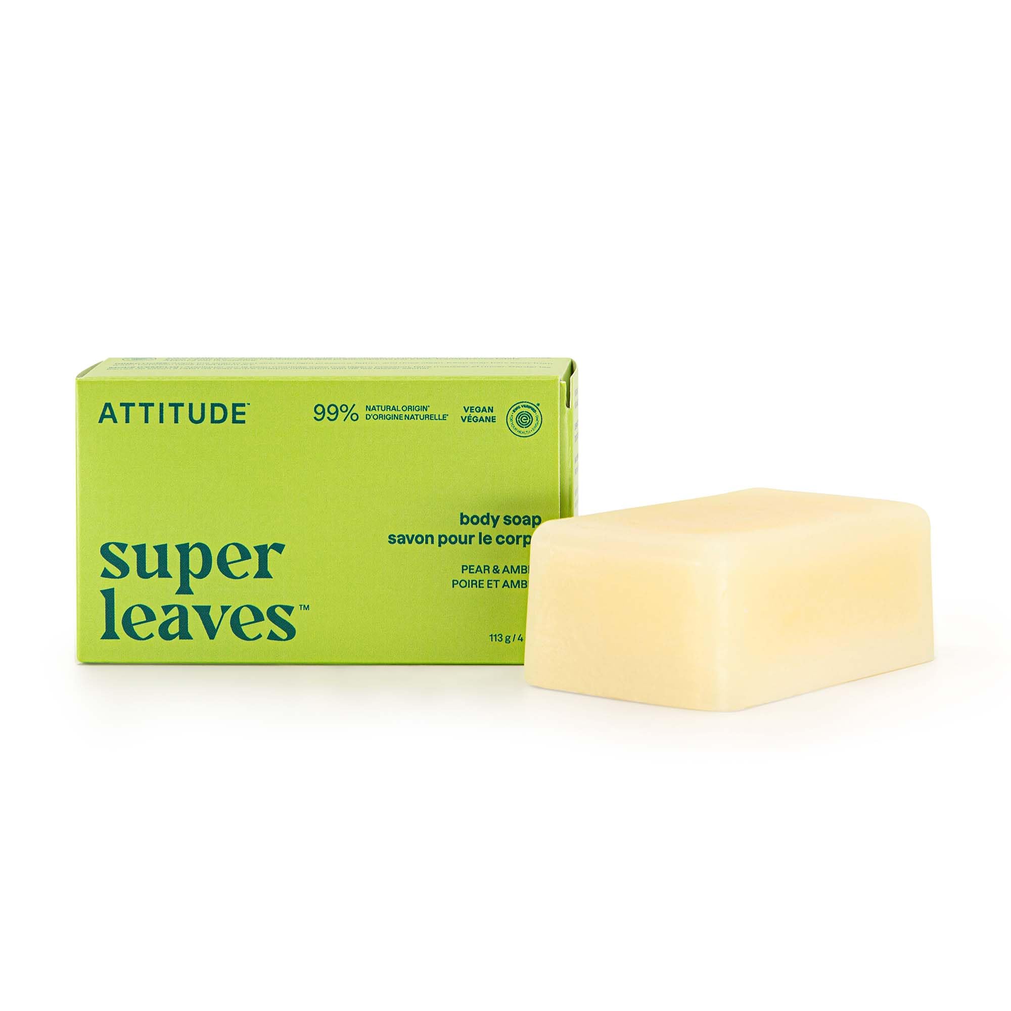 ATTITUDE Barra Jabón Cuerpo con origen natural y aroma pera-ámbar para piel suave