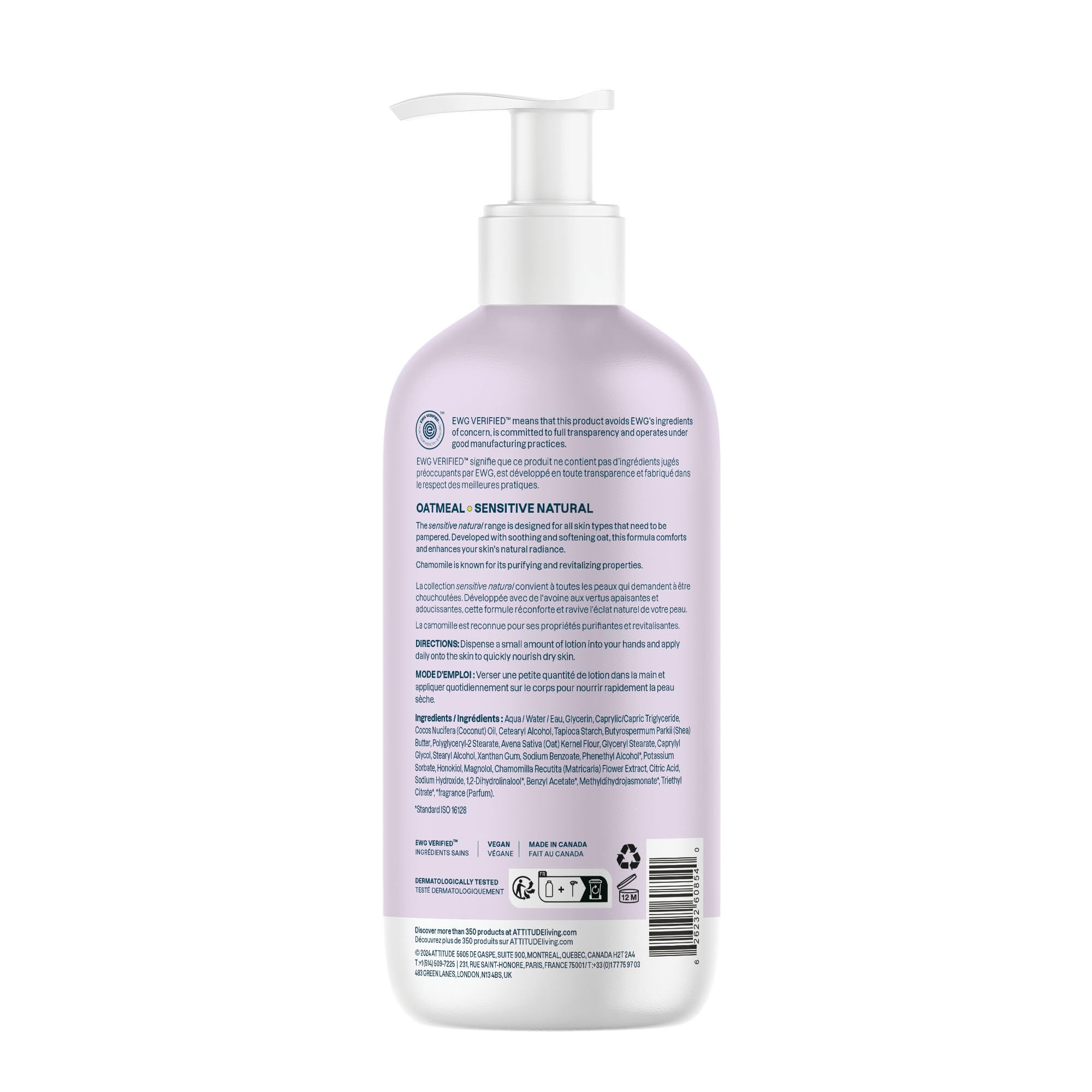 ATTITUDE body lotion vegan formula suitable for sensitive skin care routine.